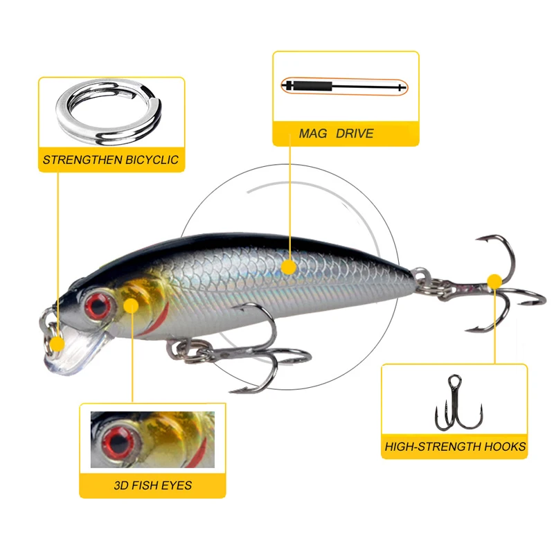 Señuelo artificial para pesca deportiva en río, cebo duro en variedad de modelos, de 5g y 50 mm, tipo Crankbait, Minnow y Wobbler por 1 unidad - imagen 3