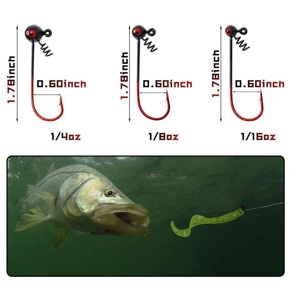 Señuelos de gusano suave con cabeza temblorosa, anzuelos de plantilla, Kit de accesorios, cabeza de plantilla de fútbol, cebo de trucha, señuelo de lubina, pesca, 60 unids/lote por caja - imagen 3