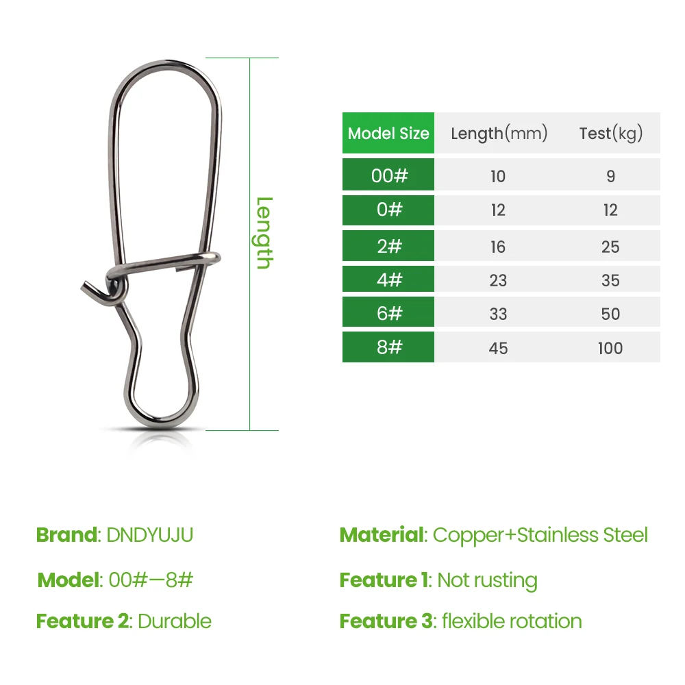 DNDYUJU 100 unids/lote conector de pesca de bloqueo de Clip rápido Pin de seguridad de acero inoxidable herramienta de aparejos de pesca giratorios para señuelos anzuelos - imagen 2