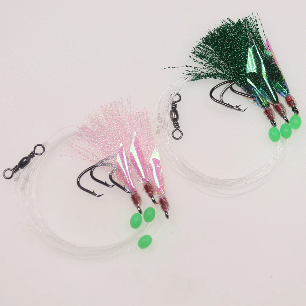 Anzuelos fuertes de 3 bolsas, aparejo de parpadeo grande, piel de pescado, Sabiki, Snapper, Snatcher, cebo de pesca de bacalao, Bule rojo y amarillo, 3/0 - 8/0 - imagen 5