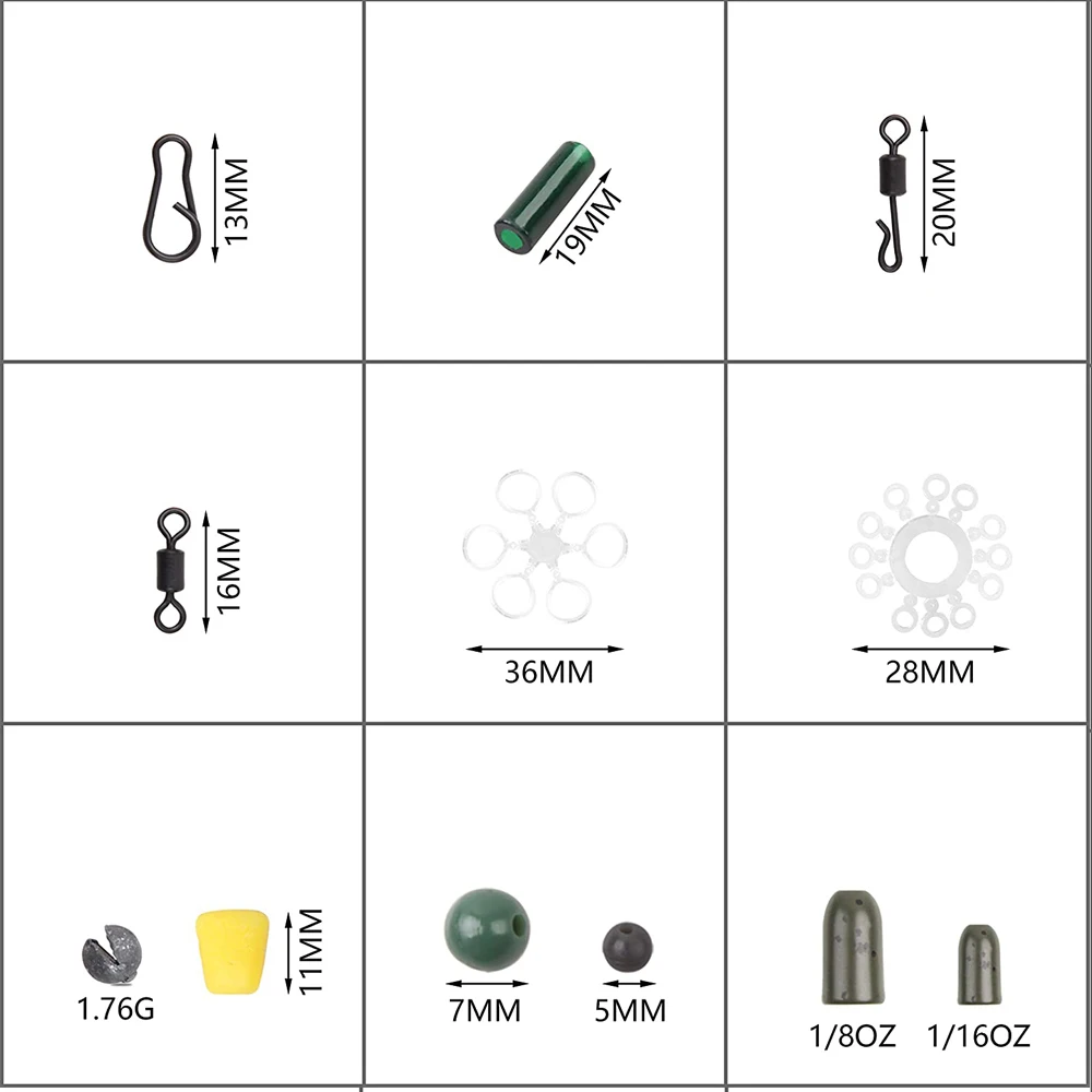 Kit de aparejos de pesca de carpa, ganchos giratorios, señuelos de plomos de tungsteno, Clips de guía, Terminal de cebo, mangas, 199 unids/caja - imagen 4