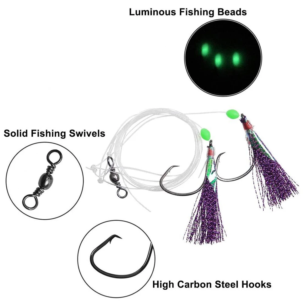 Aparejo de cebo de pesca, señuelo intermitente con barril giratorio, gancho de cadena a presión, cuenta luminosa para pesca en agua dulce y salada, 15 paquetes - imagen 3