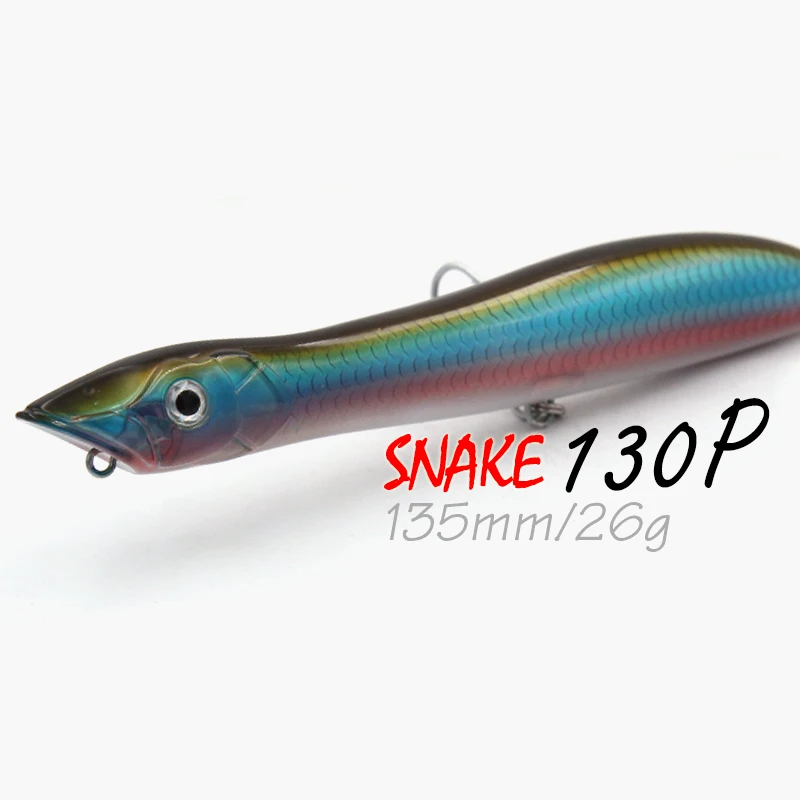 Wondershot B01 135MM 26G cabeza de serpiente Popper Topwater flotante lubina Pike cebo 1 pieza Wobbler señuelo de pesca con anzuelos Mustad - imagen 5