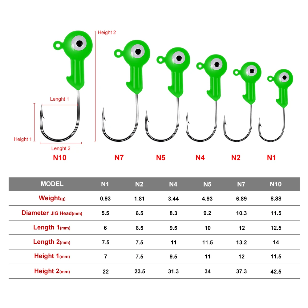 10 unids/lote Jig anzuelos grandes plomo cabeza redonda Señuelos de pesca JIGS HOOKS 1G-2G-4G-5G-7G-10G anzuelo de pesca 5 colores FISHHOOKS - imagen 5