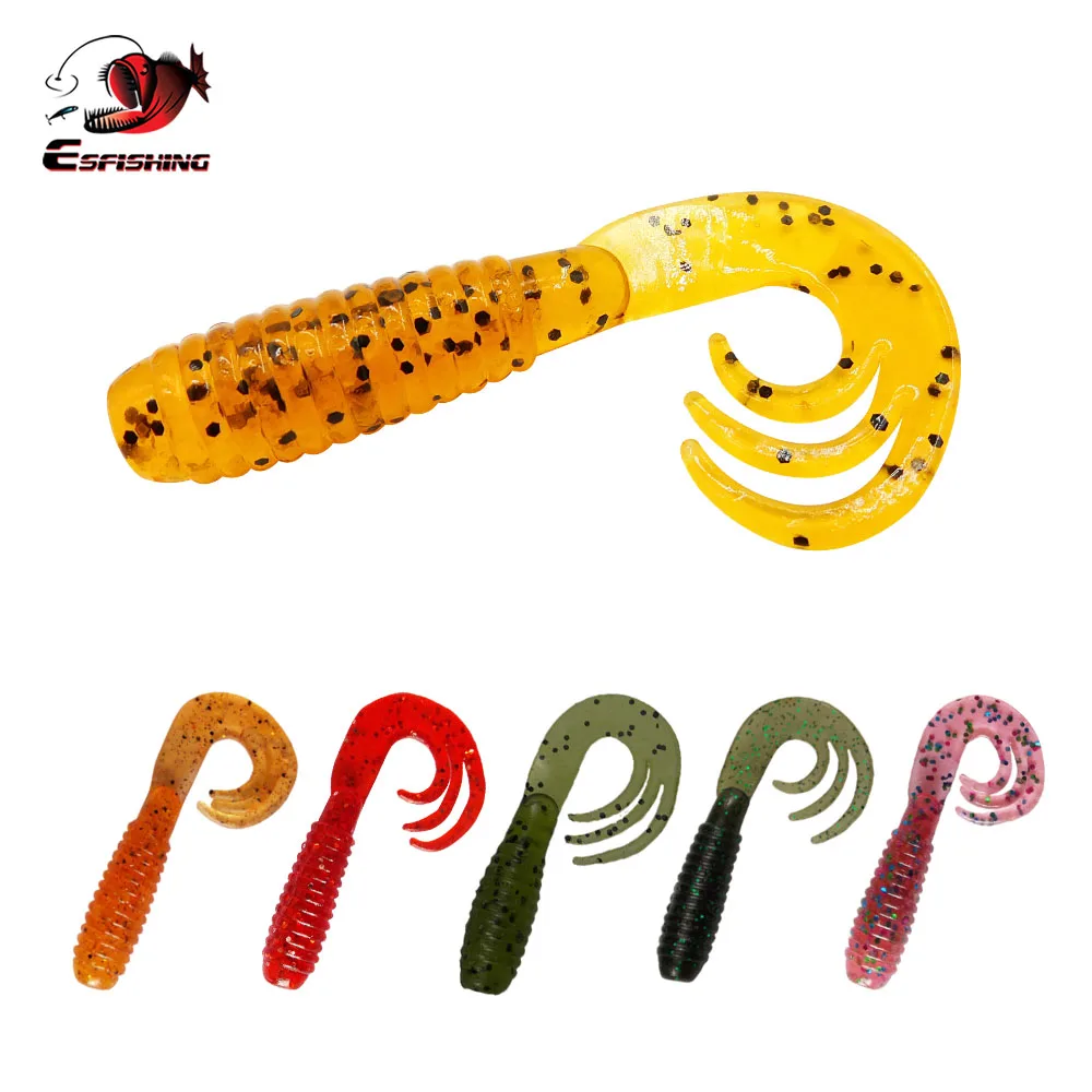 ESFISHING-cebo suave de silicona, Tripple Grub, 50mm, 10 Uds., cola rizada, Jigging, Iscas, Pesca, señuelo de Pesca Artificial, aparejos para todos los peces - imagen 2