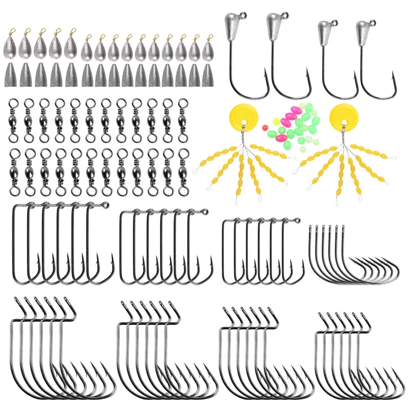 Caja de anzuelos de pesca Texas, 158 unids/caja, con plomos de pesca, ganchos de cabeza de plomo, topes flotantes para truchas, aparejos de pesca jigging - imagen 4