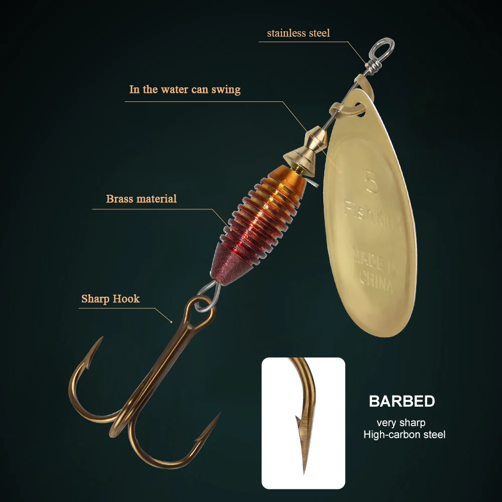FISH KING-señuelo de Pesca giratorio, cebo de 4g, 4,8g, 7g, 10g, 14g, señuelos tipo cuchara con anzuelos triples, plantilla de Peche, Anzuelos isca de Pesca