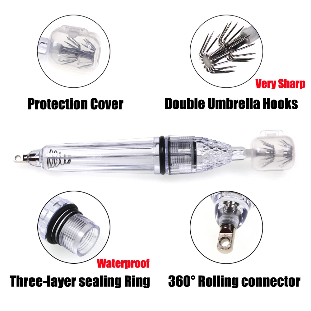 Señuelo de calamar LED con batería 5AA, 12cm, 17cm, gota profunda, pesca en el mar, calamar, pulpo, sepia, paraguas, gancho para atraer la luz de pesca, 1 ud. - imagen 5