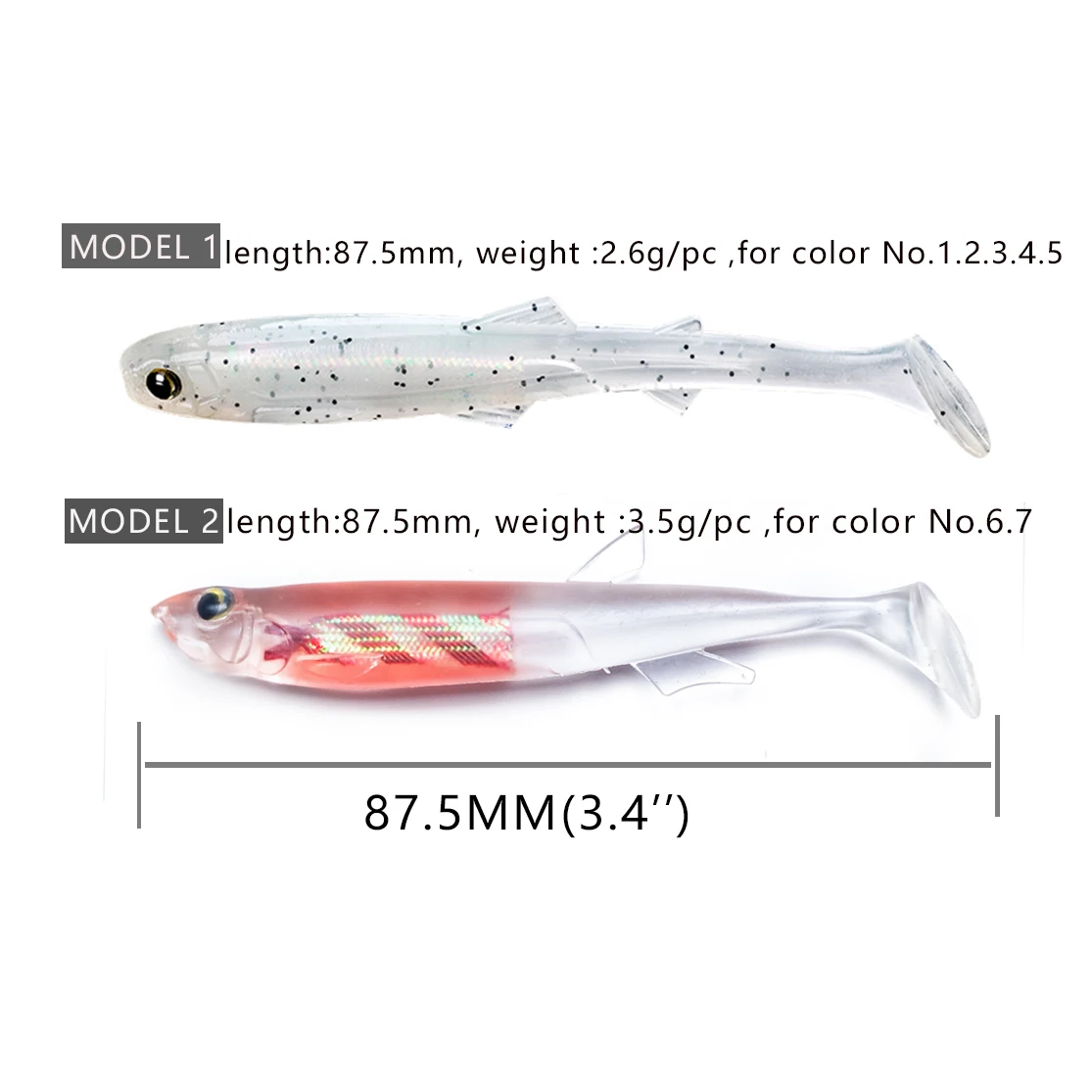 WATER SNIPER-cebos artificiales de pesca, 5 piezas, ojos 3D, señuelo de pescado suave luminoso, cola en T, Swimbait para lubina, Wobblers - imagen 5