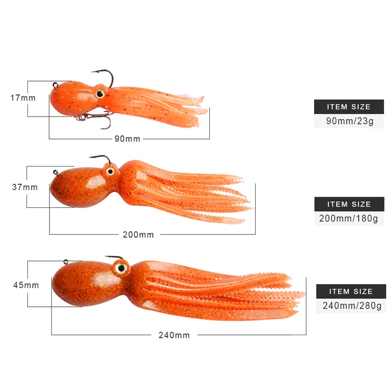 MEREDITH Señuelos de pesca hundidos con pulpo, cebos blandos de silicona artificial, cola larga, lubina, trucha, sábalo, 200 mm, 240 mm - imagen 4