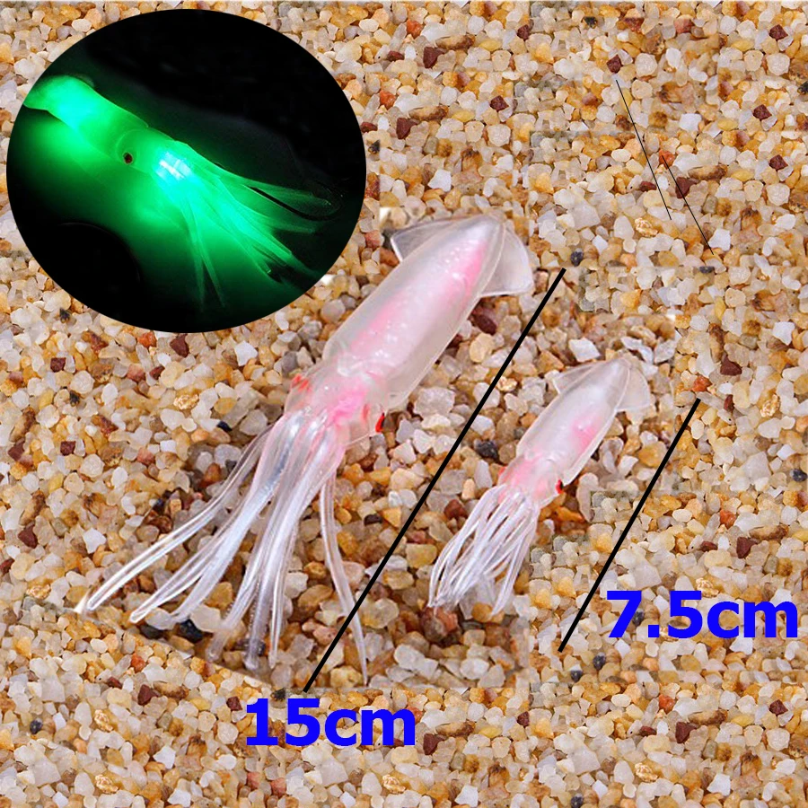 Señuelos de pulpo de 6 &quot;que brillan en la oscuridad, bombilla luminosa, calamar suave, 0.705oz, cebo para pesca en aguas salada, 3 uds. - imagen 5
