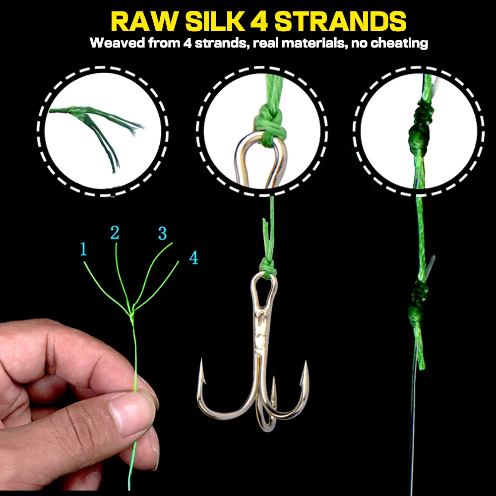 Una demostración de cómo se ata un señuelo de pesca con hilo de seda cruda. El hilo se utiliza para atar el señuelo a un anzuelo, lo cual es una práctica común en la pesca con mosca.