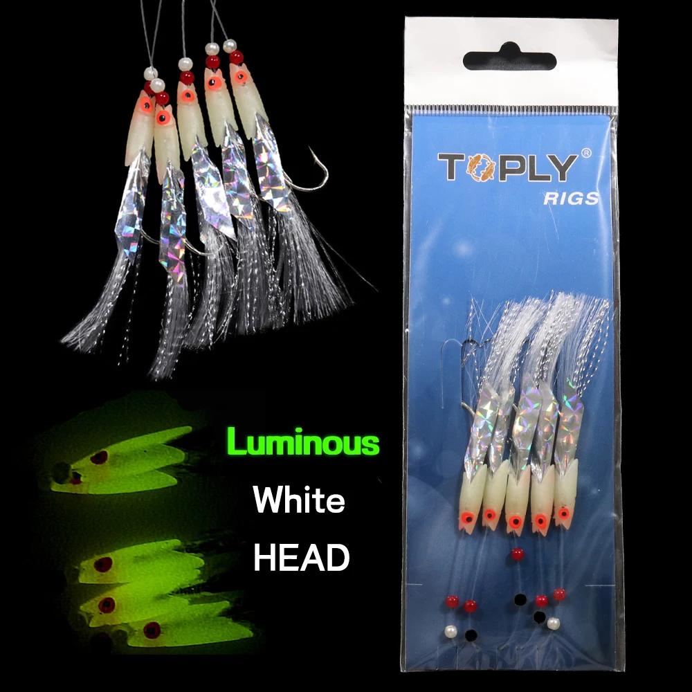 Elllv-aparejos Sabiki luminosos para Pesca, Señuelos de Pesca artificiales blandos, anzuelo de cuerda, 3/0, 2 bolsas - imagen 5