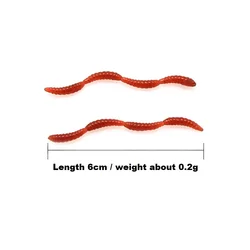 50 unids/lote de cebos blandos de simulación de lombriz de tierra de cuatro secciones, 6cm/0,2g, gusanos rojos, cebos artificiales con olor a pescado realista