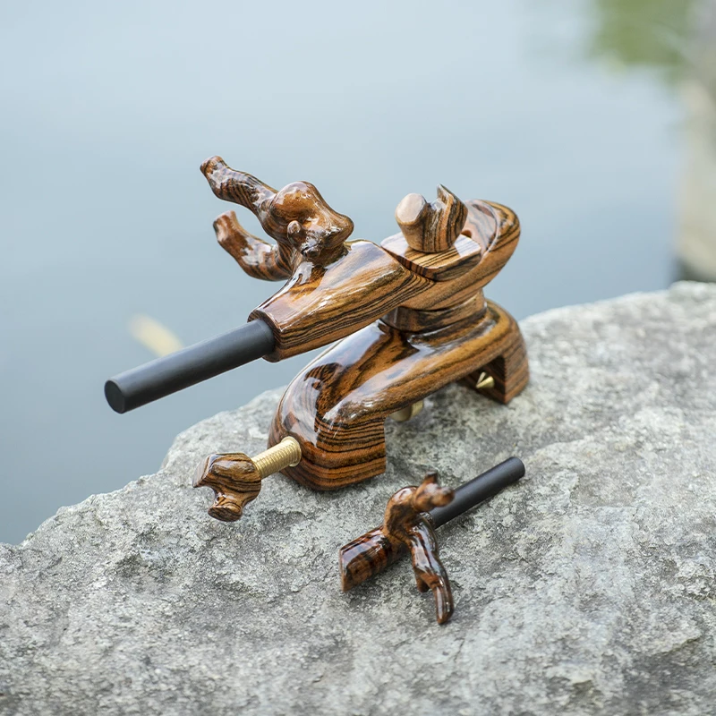 Soporte de caña de pescar de madera ajustable, accesorio de estilo japonés, elemento asiático, herramienta de estante de pesca - imagen 3