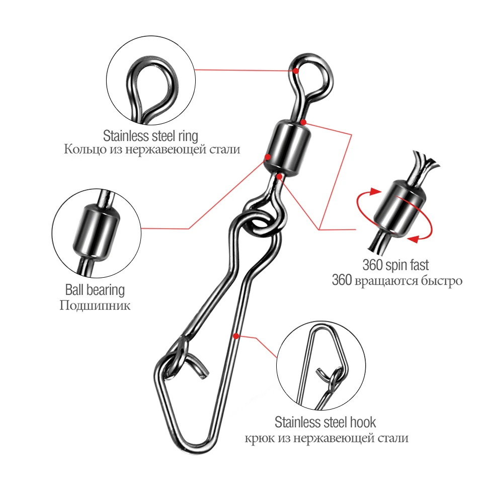 Conector de pesca de 50 piezas, anzuelos giratorios con enganche, para carpa - imagen 4