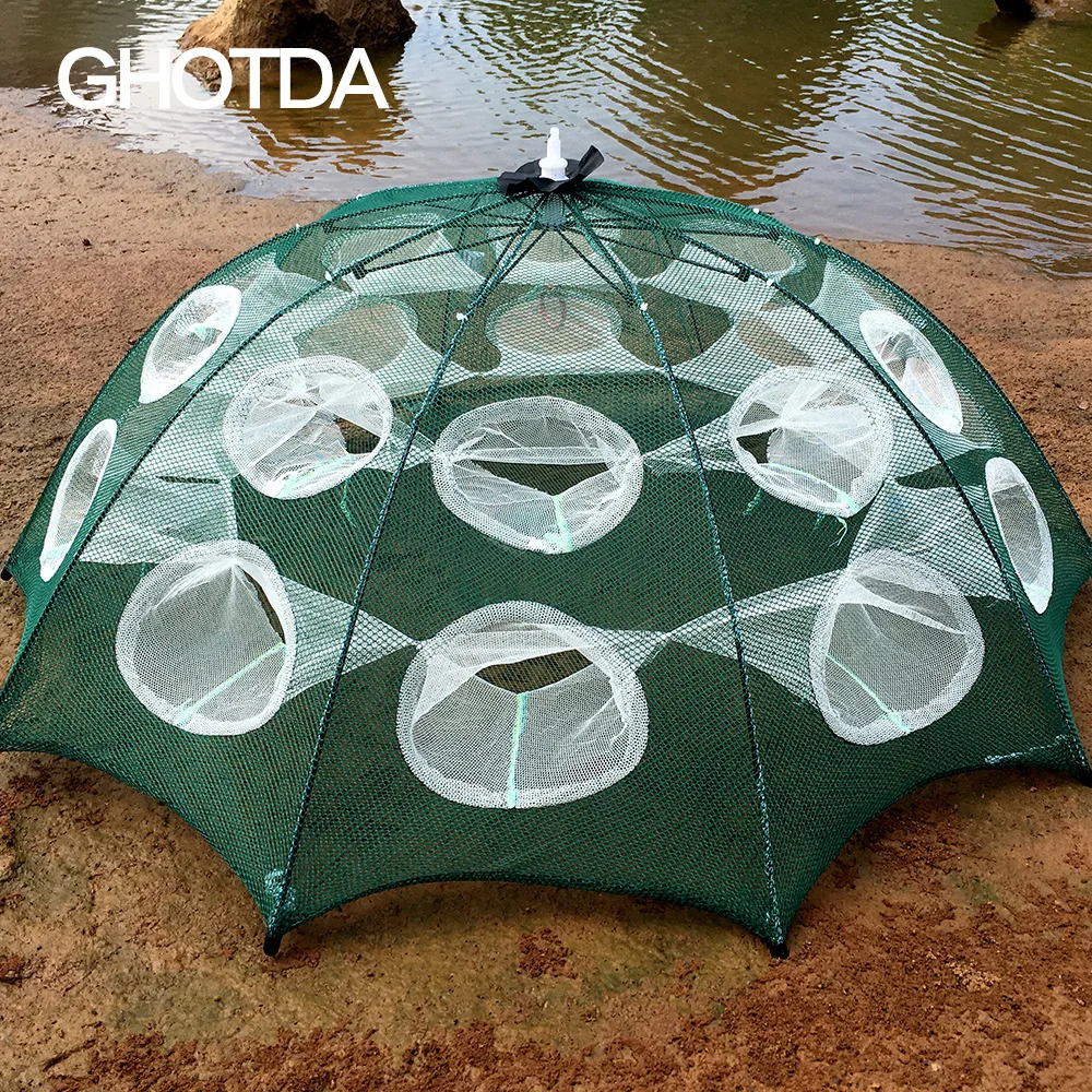 Red de paraguas de 16 agujeros, jaula de camarones, Red de pescado, Red de Camarón, jaula de cangrejo, jaula de Anguila, red de pesca, jaula de sombrilla - imagen 5