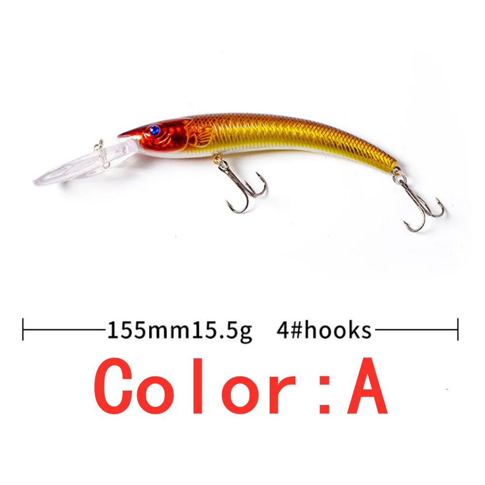 Este señuelo de pesca tiene 155 mm de largo y cuenta con cuatro ganchos para una captura efectiva