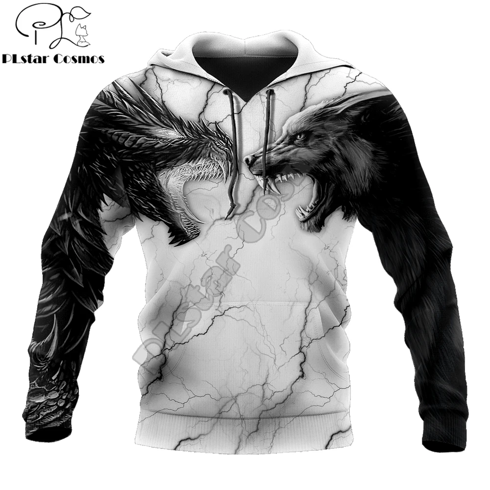 Tatuaje dragón y lobo 3D impreso moda hombres otoño sudaderas con capucha sudadera Unisex ropa de calle Casual chaqueta con cremallera pulóver KJ499 - imagen 2