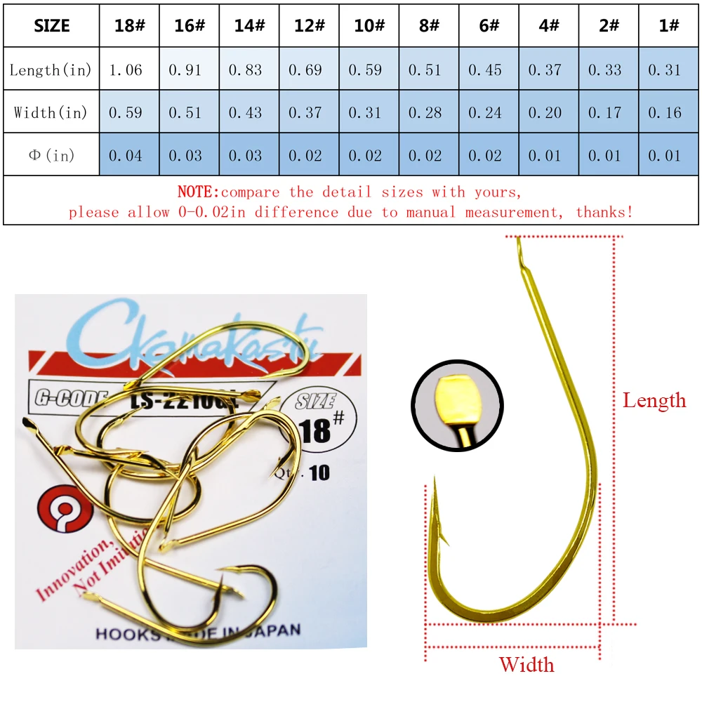 10 unids/lote sin anillo pesca de carpa 1 # -18 #   Ganchos dorados Maruseigo de todos los tamaños, ganchos para agua de mar y agua dulce gamakatsu - imagen 2