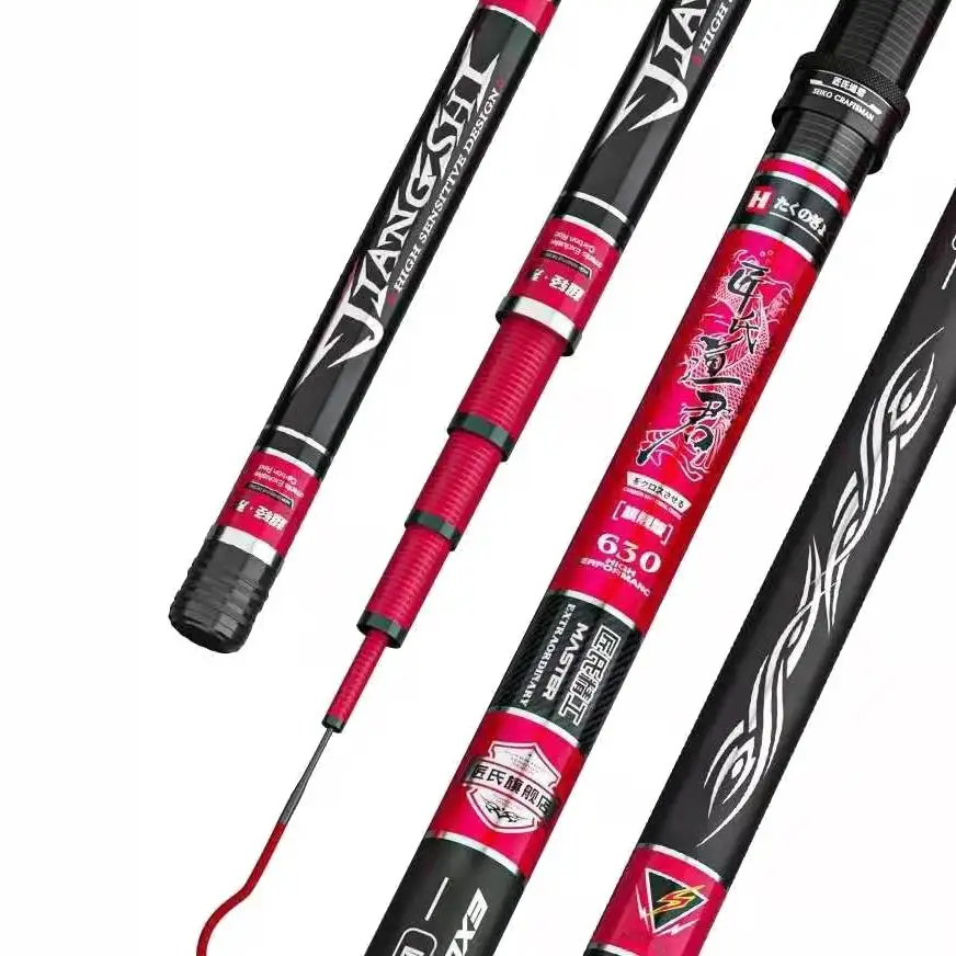 JIANGSHI-caña de pescar de fibra de carbono superligera, 6,3 m, 8,1 m, 9m, 10m, 7,2g, 6 secciones con 2 puntas, HZ, ZZ214 - imagen 2