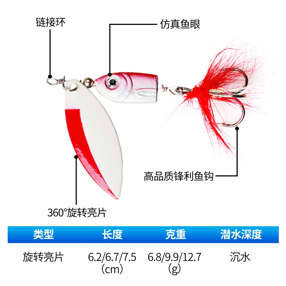 Anzuelos giratorios de Metal para Pesca, Señuelos de Pesca giratorios de 6,8g-12,7g, con plumas, accesorios de pesca, 1 Uds. - imagen 4