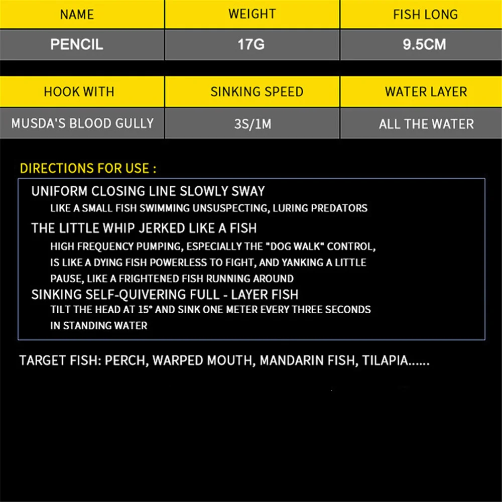 Señuelo de pesca que se hunde con lápiz, aparejos de pesca Wobbler de 11g y 17g, cebos duros artificiales con gancho triple 6 #, Crankbaits de natación, 1 unidad - imagen 3