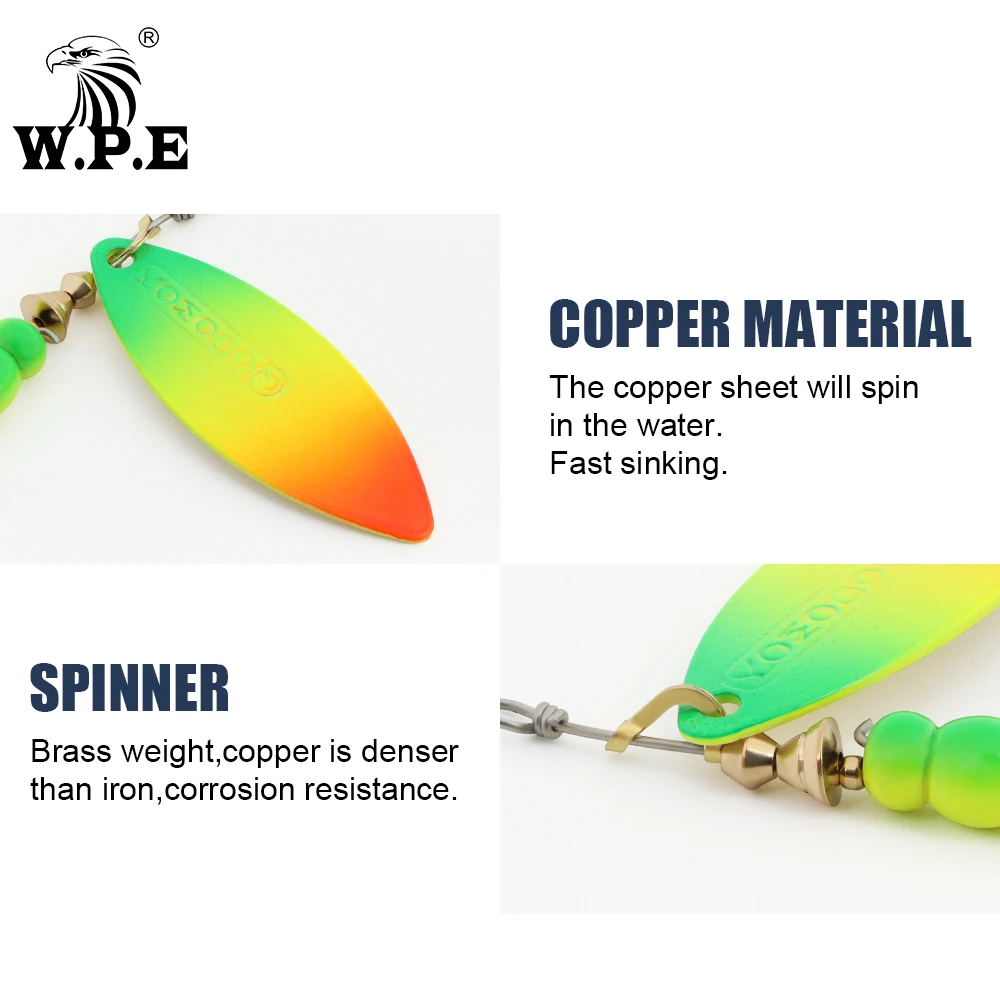 W.P.E 1 pieza señuelo giratorio 3 # /4 #   Señuelo de Pesca con cuchara de 13g/18g, cebos de Pesca, Lucio, cebo de natación, aparejos de Pesca, Pesca de Metal de latón - imagen 3