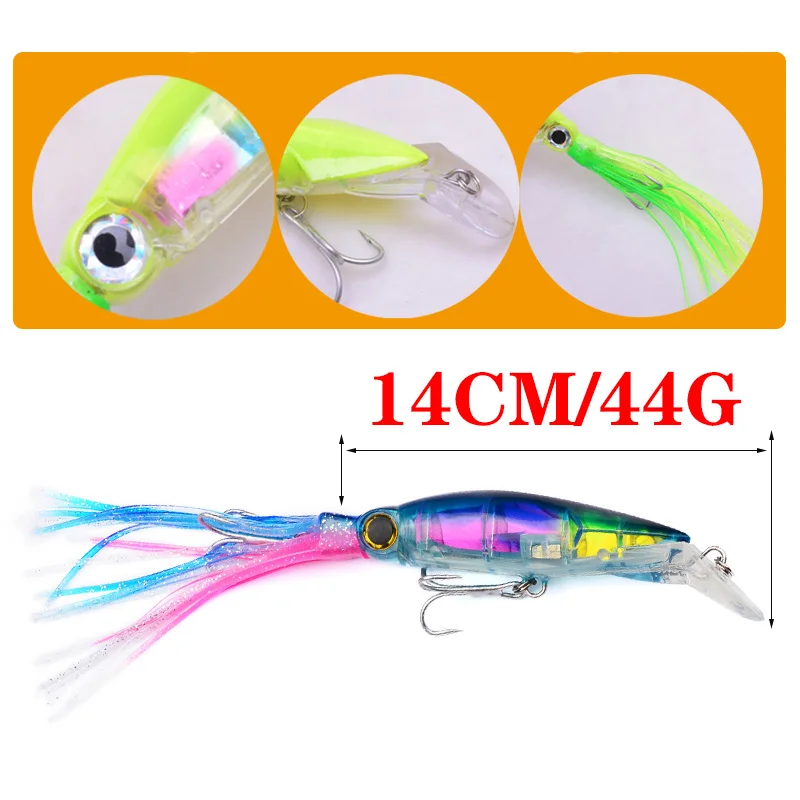 Señuelo de pesca con faldas de calamar biónico, cebo duro Artificial con aparejo de gancho, 14cm, 44g, 1 unidad - imagen 2