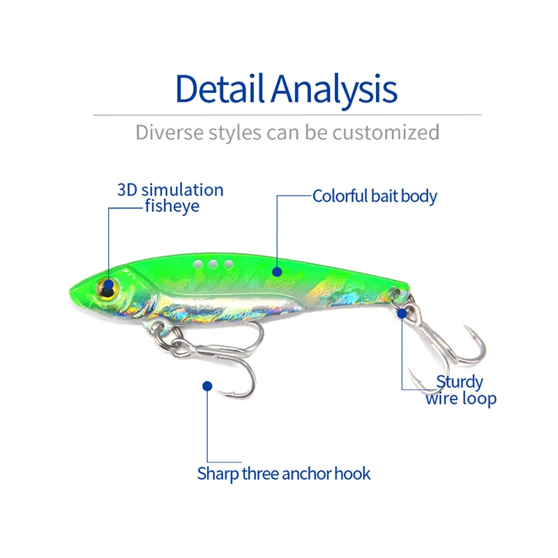 Señuelos de pesca VIB con lentejuelas de Metal, 5/6/6,5 cm, 8/13/16g, cebo Artificial duro Isca que se hunde, Wobblers, Jigbait, aparejos de pesca con vibración - imagen 5
