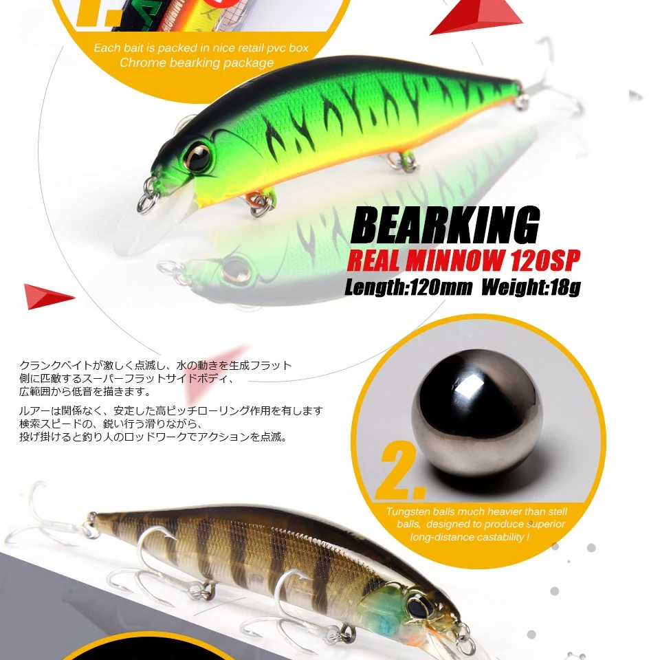 Bearking-Señuelos de Pesca, cebo duro de 120mm, 18g SP, diferentes colores para elegir, calidad profesional minnow - imagen 2