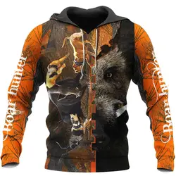 Animal jabalí cazador naranja nuevo 3D impreso Sudadera con capucha para hombre Harajuku sudadera Unisex chaqueta Casual pulóver sudadera hombre KJ063