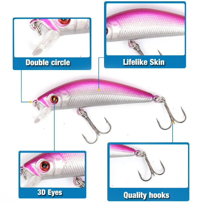 Señuelo de Pesca de plástico láser, cebo duro flotante, anzuelos triples, Crankbaits, 7mm, 7,5g, 1 ud. - imagen 3