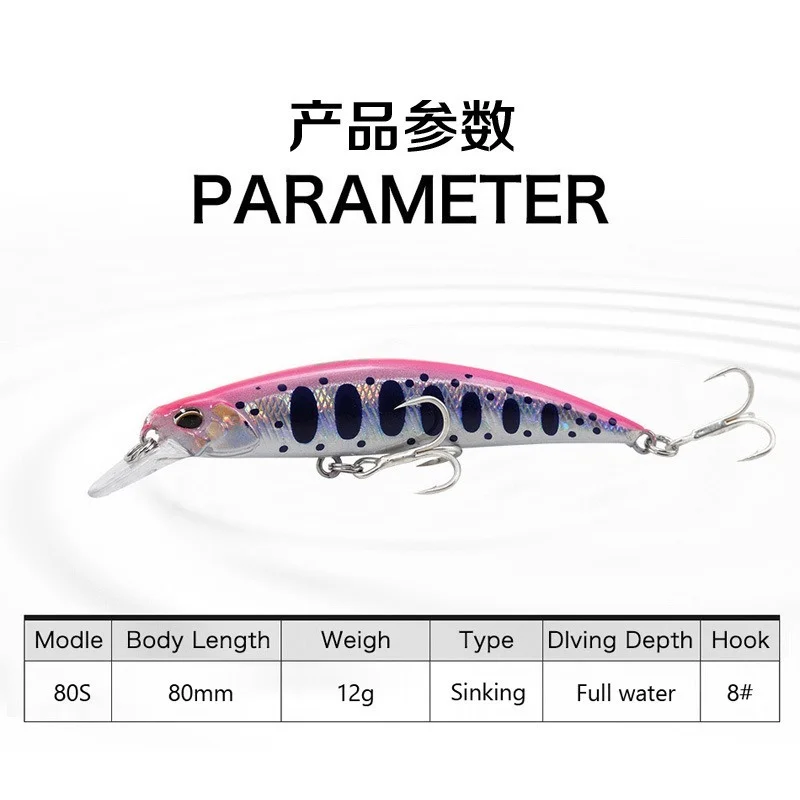 Señuelo de pesca de pececillos, cebo duro que se hunde, Wobbler, lápiz Crankbait, aparejos de pesca profesionales japoneses, 80MM, 12G, 1 ud. - imagen 5