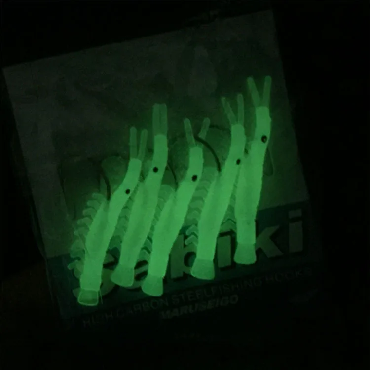Anzuelo de cuerda de pesca que brilla, camarones suaves, luminoso, 5 piezas, anzuelos de pesca de acero rico en carbono, Sabiki Maruseigo - imagen 2