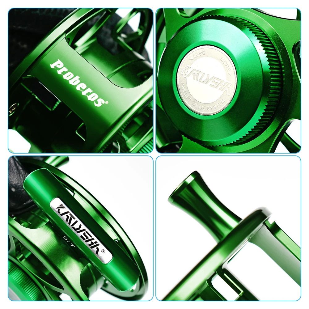 PROBEROS-Rueda de pesca con mosca 3 + 1 BB, carrete de pesca con mosca de Color verde, máquina CNC, corte grande, carrete de mosca de aluminio fundido a presión - imagen 5