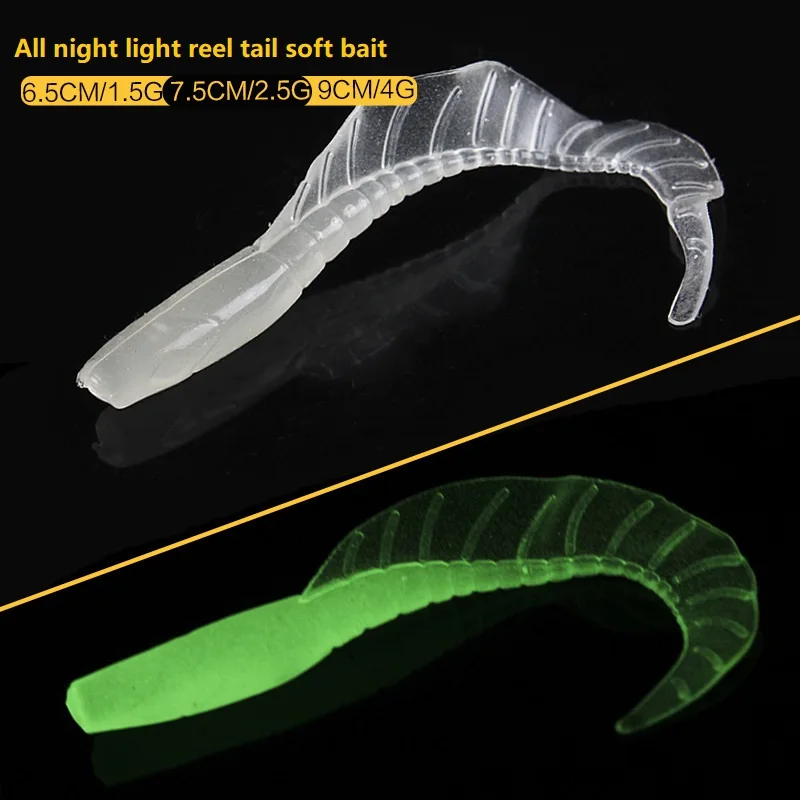 5 unids/lote cola de bobinado largo cebo suave luminoso Gel de sílice Artificial trucha Crankbait pesca gusano falda con luz nocturna cebo falso - imagen 4