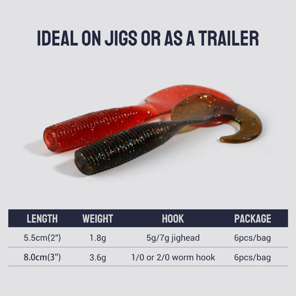 Noeby-señuelo suave de silicona para pesca Artificial, cebos blandos de gusano de cola, Swimbait para lubina y carpa, 5,5 cm, 8cm, 6 unidades - imagen 2