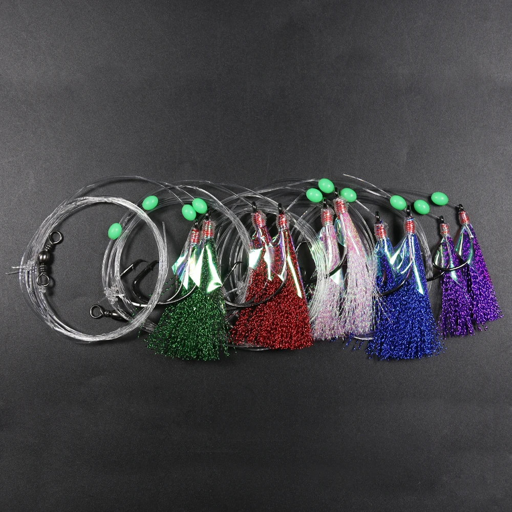 Sabiki cebo de piel de pescado brillante, aparejos con ganchos, pesca en el mar, amarillo, verde, señuelo intermitente, aparejos con barril giratorio, 10 bolsas - imagen 3