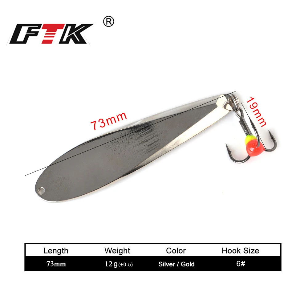FTK-señuelo de pesca Vertical en hielo, cebo de Metal con anzuelo triple para pesca de perca y Lucio, 73mm, 12g - imagen 2