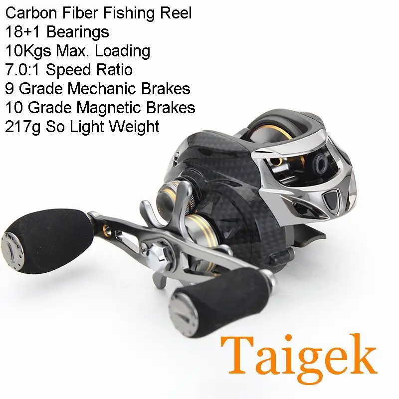 Taigek-carrete de pesca de fibra de carbono FR181D, 18 + 1 rodamientos, 9 centrífugos, 10 grados de freno magnético, 216,7g, 7,0: 1, 0,30mm x 140M, 10kg de carga - imagen 2