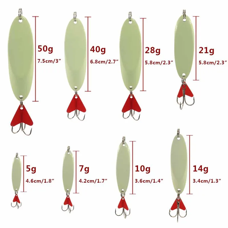 Señuelo luminoso de Metal para pesca Jigging, cuchara de fundición de cebo con anzuelos triples, aparejos para pesca de trucha y lubina, 7 Uds. - imagen 2