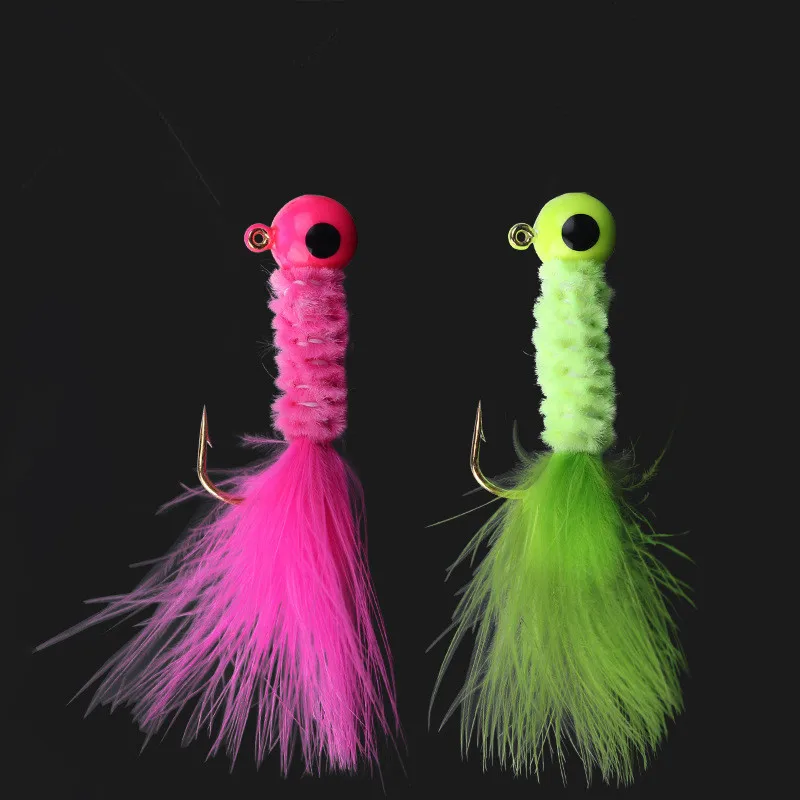 Señuelo de pesca con cabeza de anzuelo de plumas, señuelos artificiales, anzuelos de púas de piel, 1g, 2g, 3,5g, lote de 5 piezas en oferta - imagen 3
