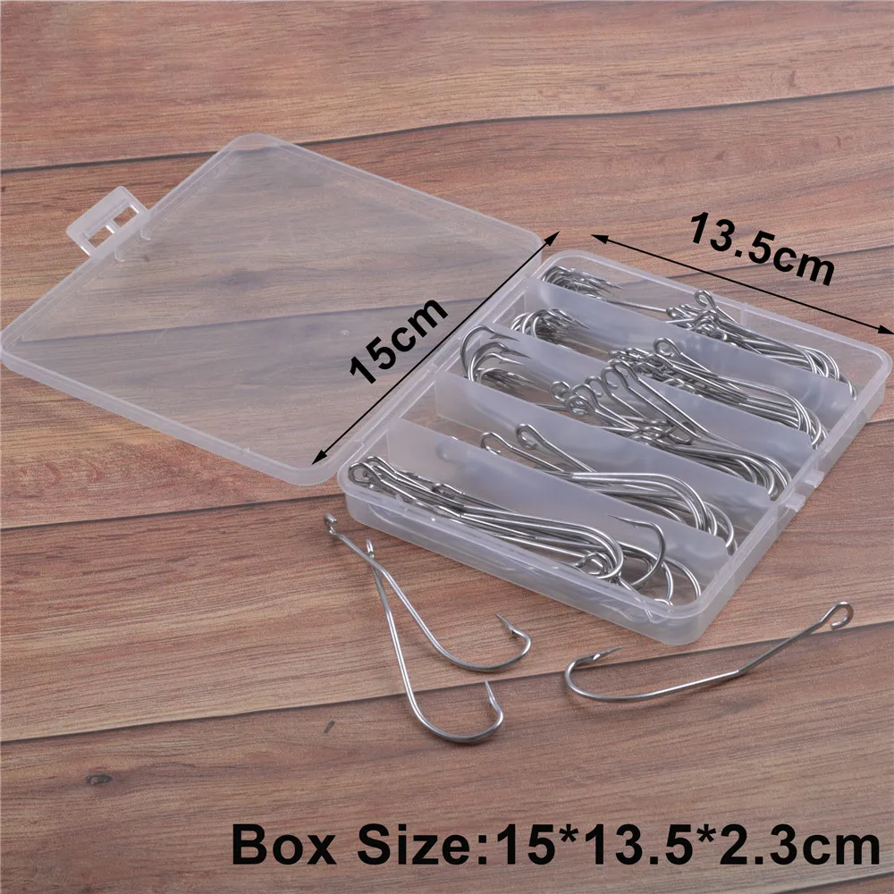 80 Uds de acero inoxidable lubina rayada ganchos de pesca Jig vástago largo cigüeñal anzuelos océano playa de equipo para pesca abordar - imagen 5