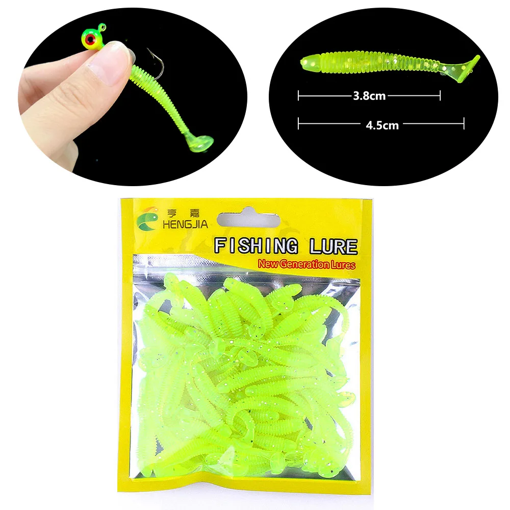 Hengjia 50 unids/lote 4,5 CM pequeño gusano suave Swimbait cola en T cebo de silicona Wobbler aparejos de pesca para carpa lubina Pike - imagen 2
