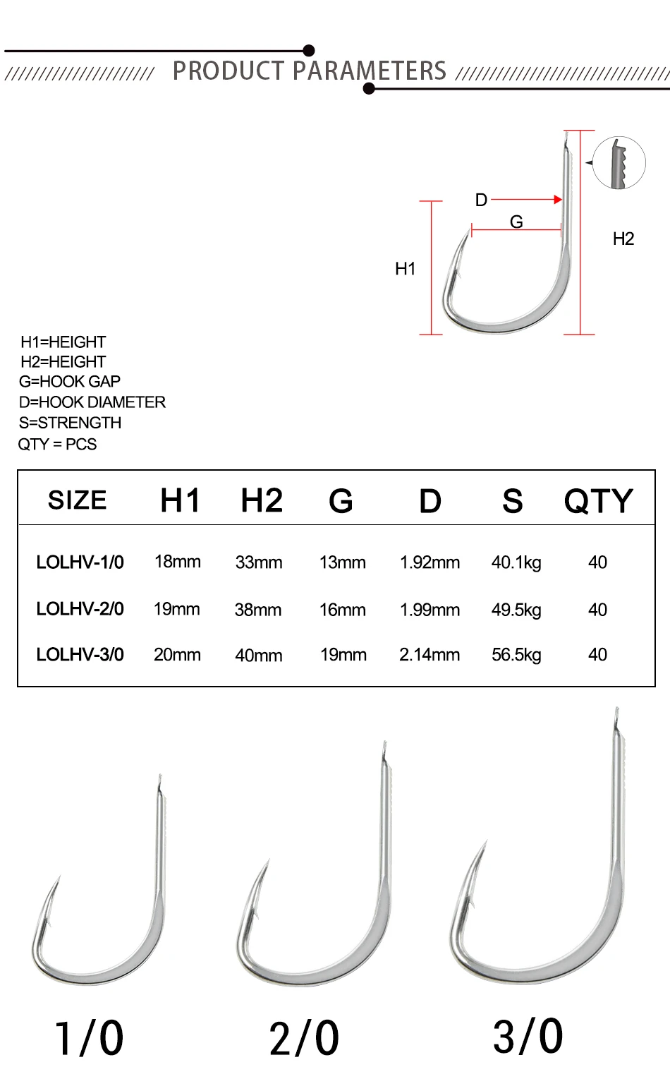 Descubra el tamaño de gancho perfecto para su próxima aventura de pesca con LouHV-30D ofreciendo un equilibrio de fuerza y flexibilidad