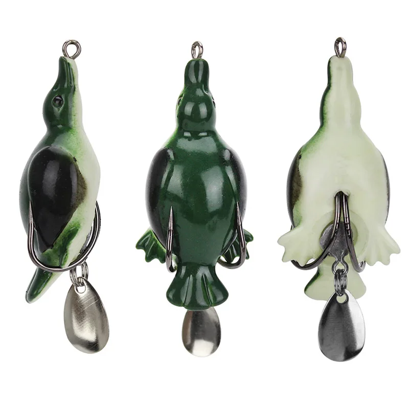 Señuelo de pesca de rana revisado de pato de simulación 7cm/11g con cucharas señuelos artificiales cabeza de serpiente pez negro 1 pieza de venta - imagen 2