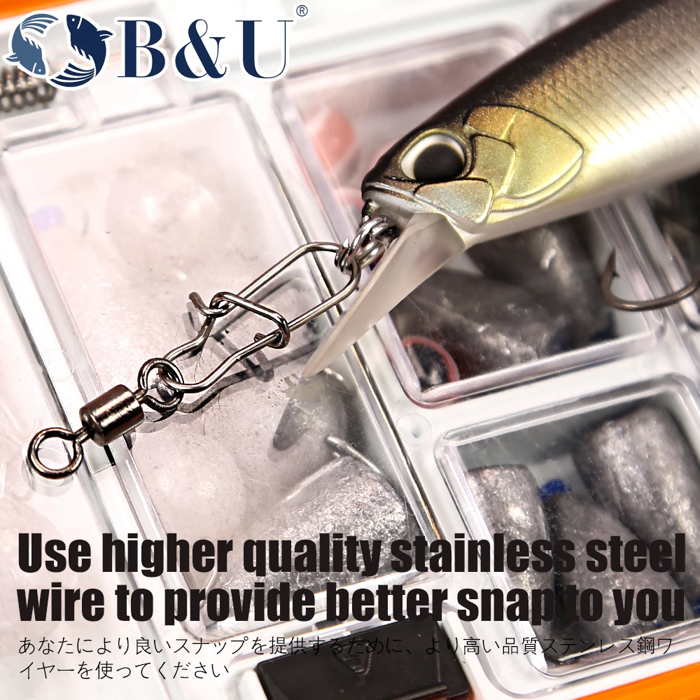 B & U 50 Uds. Giratorios a presión Lucio anzuelo señuelo accesorios de pesca conector Pin rodamiento giratorio aparejos de acero inoxidable - imagen 2