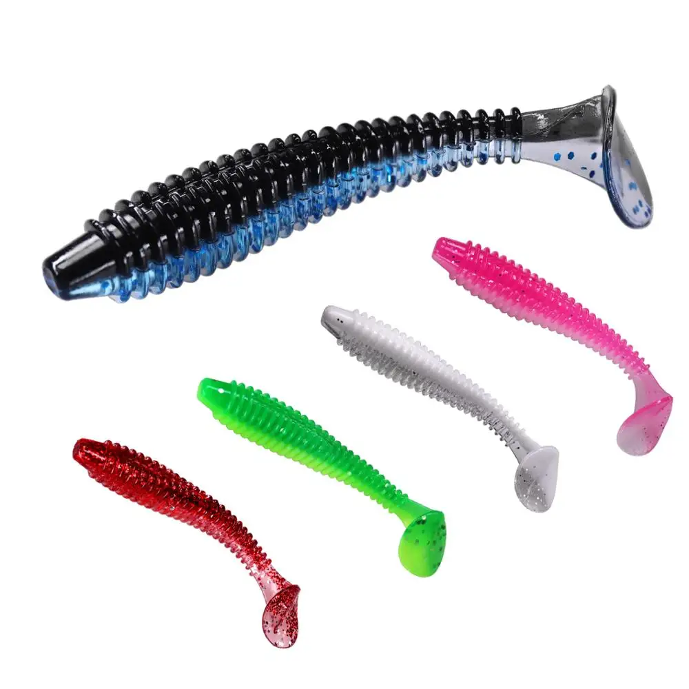 Señuelos blandos de silicona para sábalo Swimbait, gusanos de 50mm y 70mm, cola de paleta, Wobblers, 10 y 30 unidades - imagen 5