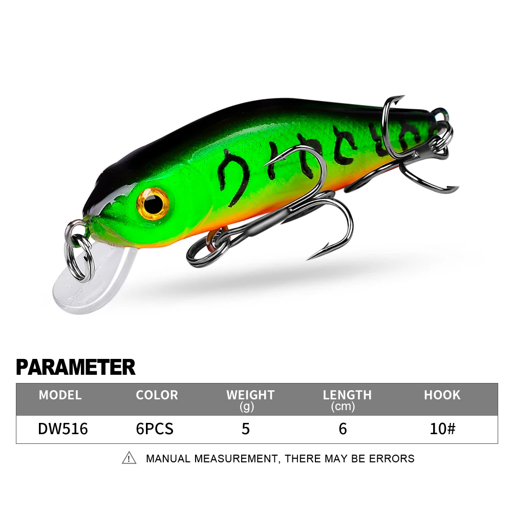 PROBEROS-Mini cebo para pececillos, 6 piezas, 6cm-5g, cebos duros flotantes artificiales, Wobbler, Crankbait, carpa, perca, aparejos de Pesca - imagen 3